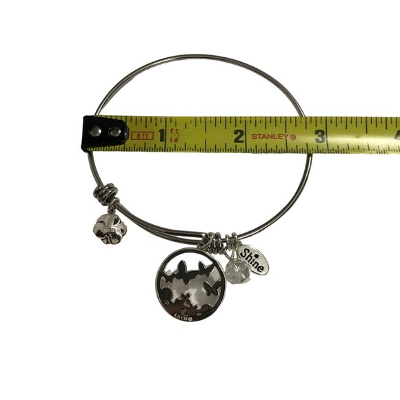 Silver Tone Butterfly Charm Bangle Bracelet With Crystals LA CN - Picture 3 of 3